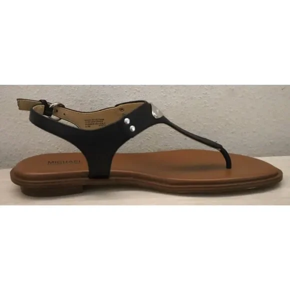 Michael Kors Women's Sz 8.5M Black Saffiano Leather MK Plate Thong Sandals - Picture 9 of 14